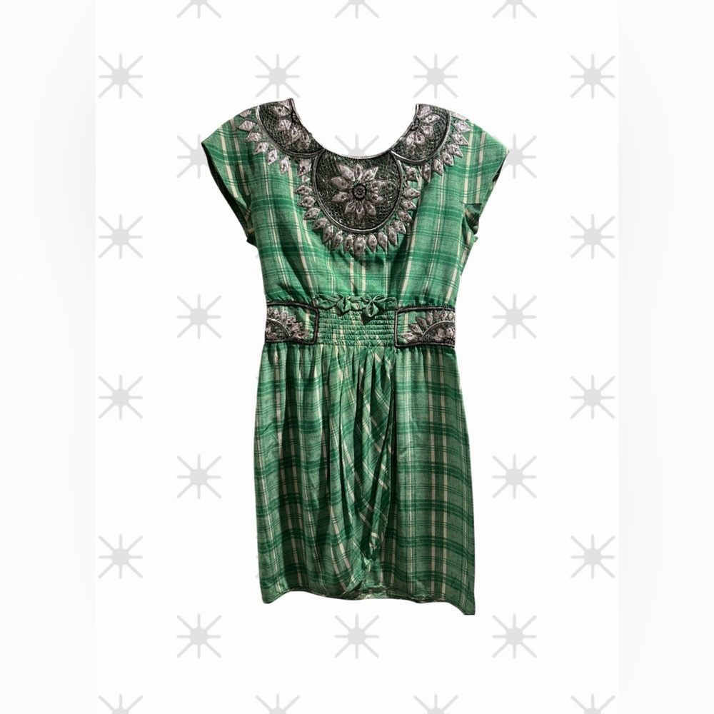 VALENTINO Boutique Green Plaid Fabric with Silver Zipper - Picture 5 of 8
